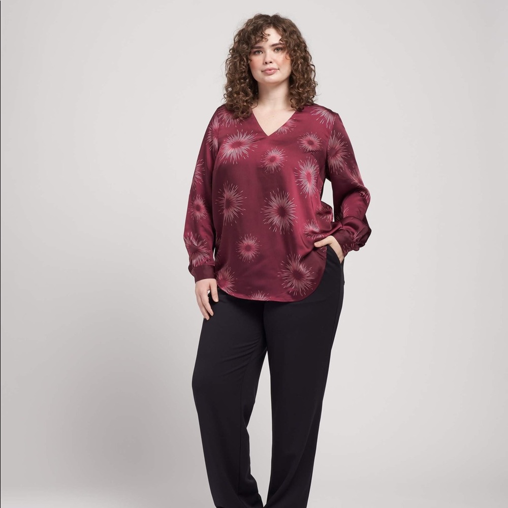 Universal Standard Eva Long Sleeve Satin VNeck Blouse